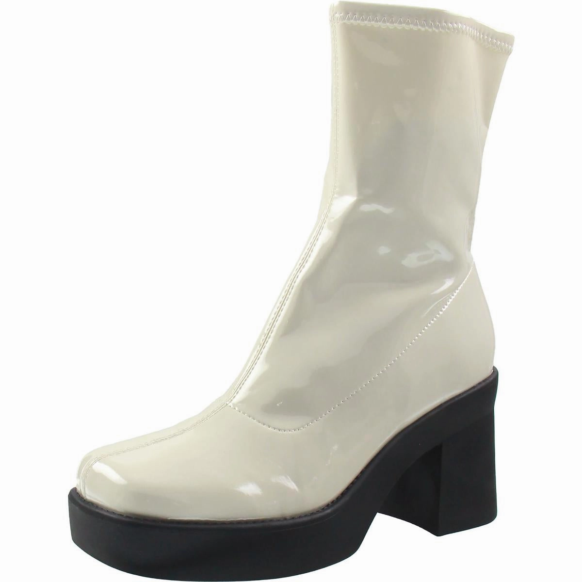 Gerri 3 Womens Patent Square Toe Mid-Calf Boots Classic Color Mud Resistant Stylish Explorer