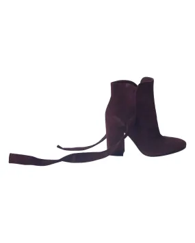 Stable Support Cold Weather Commuter Hiking Trail Gianvito Rossi Leslie Ankle-Tie Boots in Burgundy Suede
