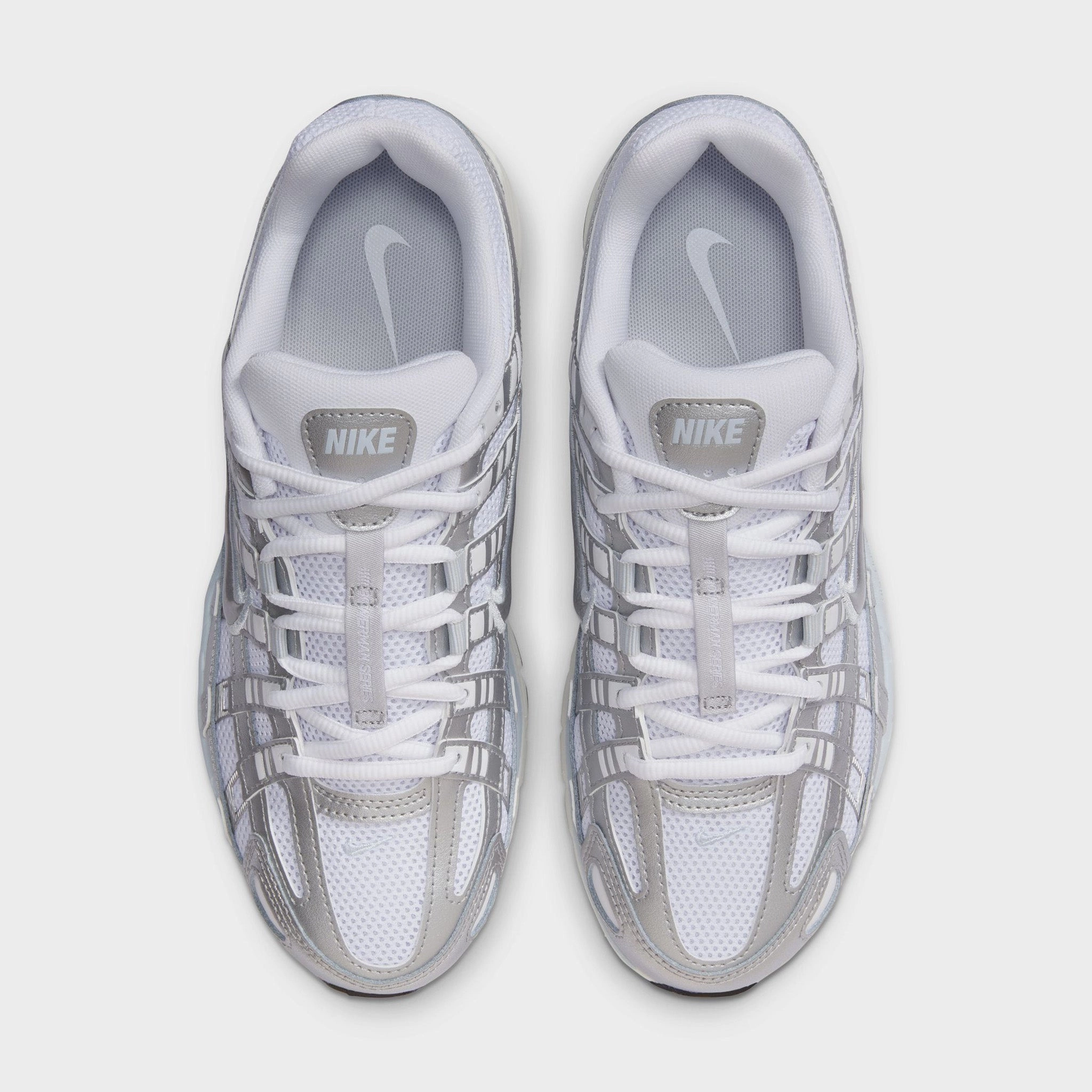 Nike Women's P-6000 White / Metallic Silver - Blue Tint Cushioned heel