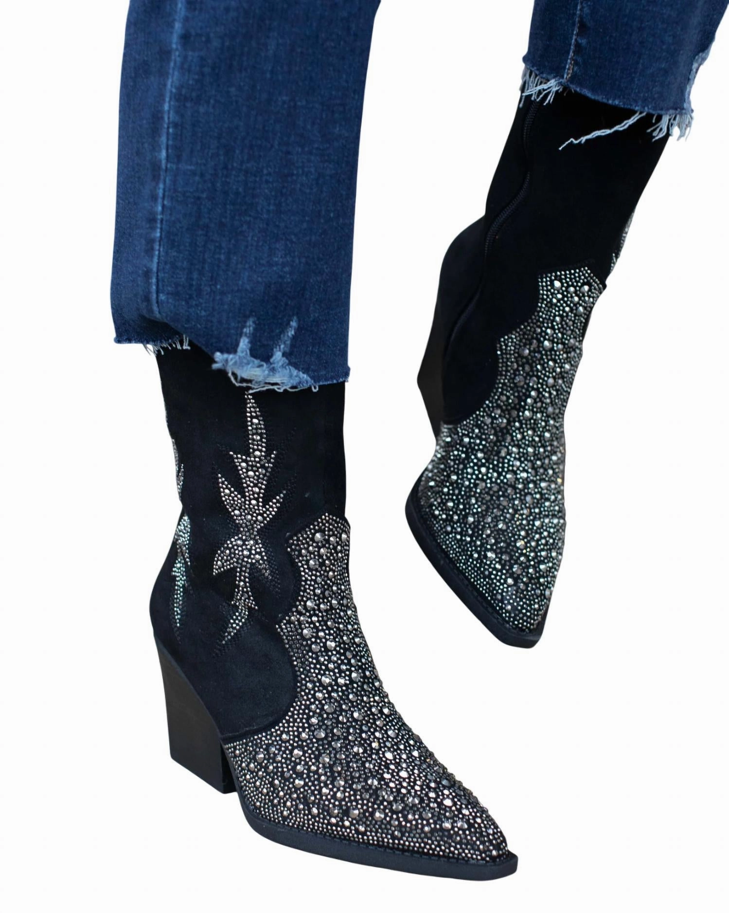 Travel purpose Women's Lux Rhinestone Booties In Black