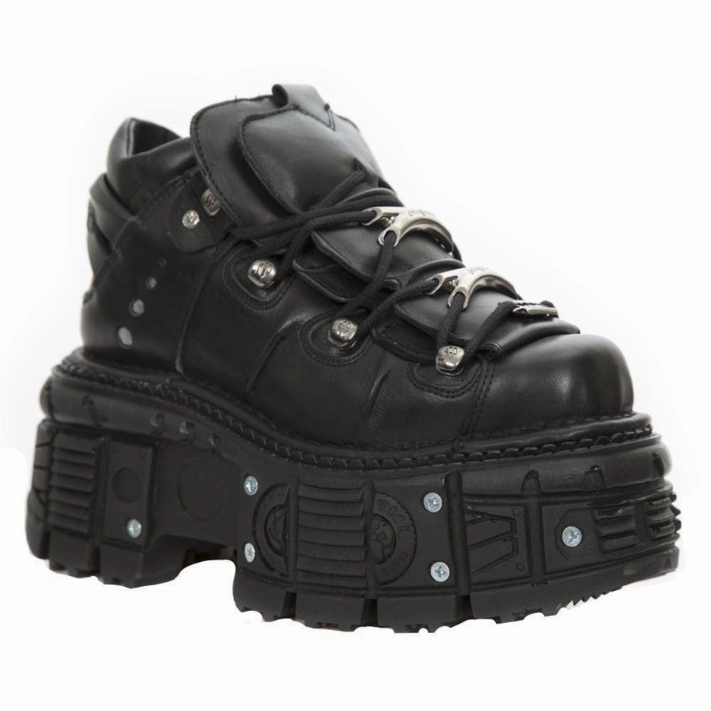 Classic Style New Rock Unisex Metallic Black Leather Gothic Boots- M-TANK106-C2