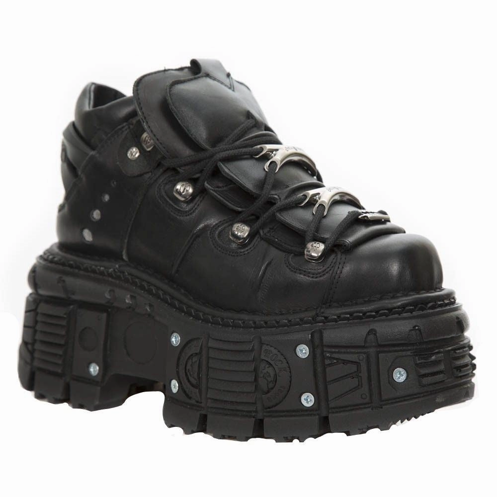 New Rock Unisex Metallic Black Leather Gothic Boots- M-TANK106-C2 Work