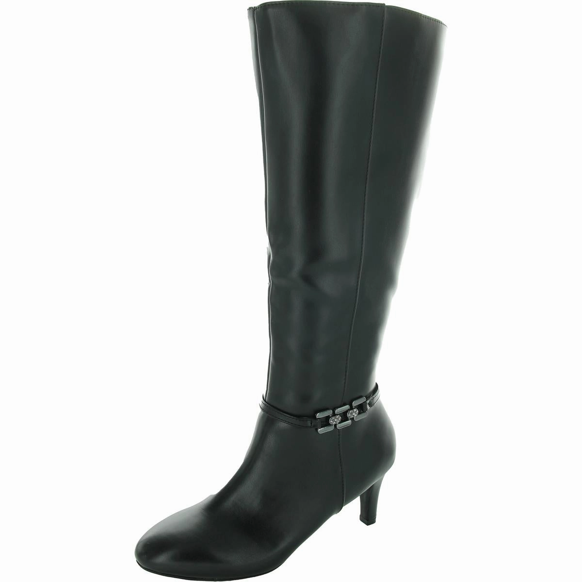 Hanlee Womens Zipper Faux Leather Knee-High Boots Anti Odor Night Travel Parent