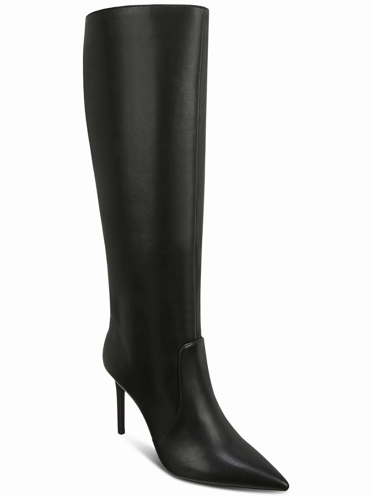 Havannah Womens Faux Leather Pointed Toe Knee-High Boots Wide Sole Windproof Design