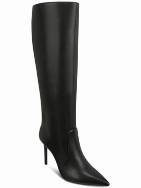 Havannah Womens Faux Leather Pointed Toe Knee-High Boots Wide Sole Windproof Design
