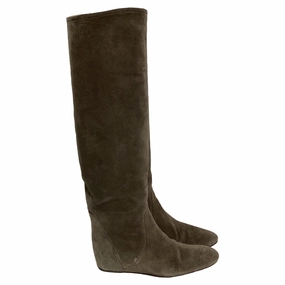 Lanvin Knee Wedge Boots in Brown Suede Silent Glam Insulated Outdoor Explorer