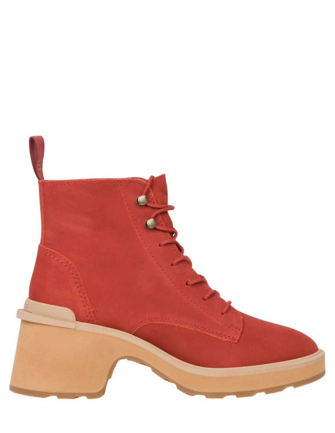 Sleek Fit Hi-Line Lace Heel Boots In Warp Red, Tawny Buff