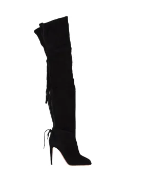 Workwear Style Aquazzura Giselle Over-The-Knee Boots in Black Suede
