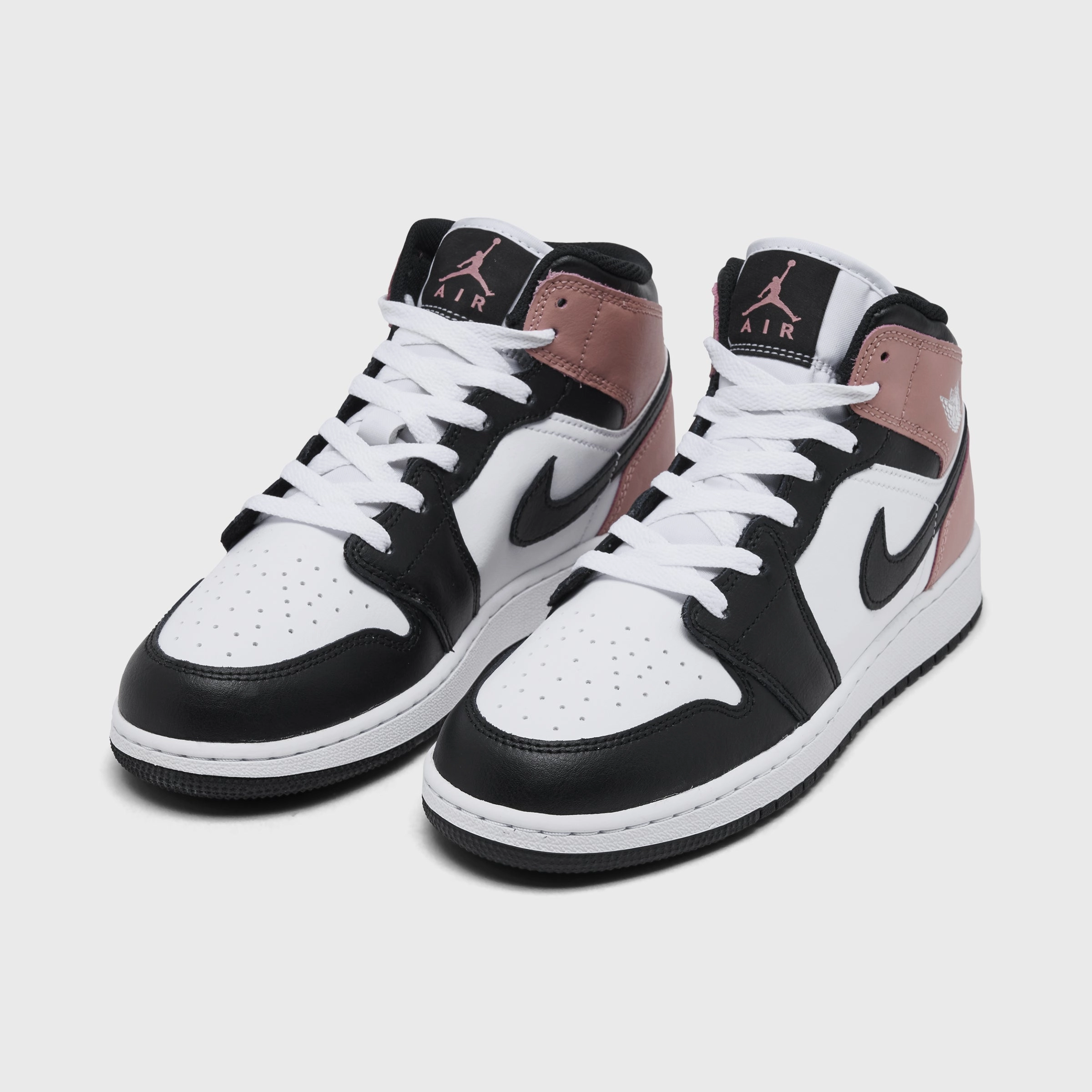 Jordan 1 Mid GS White / Black - Rust Pink Strong Cut