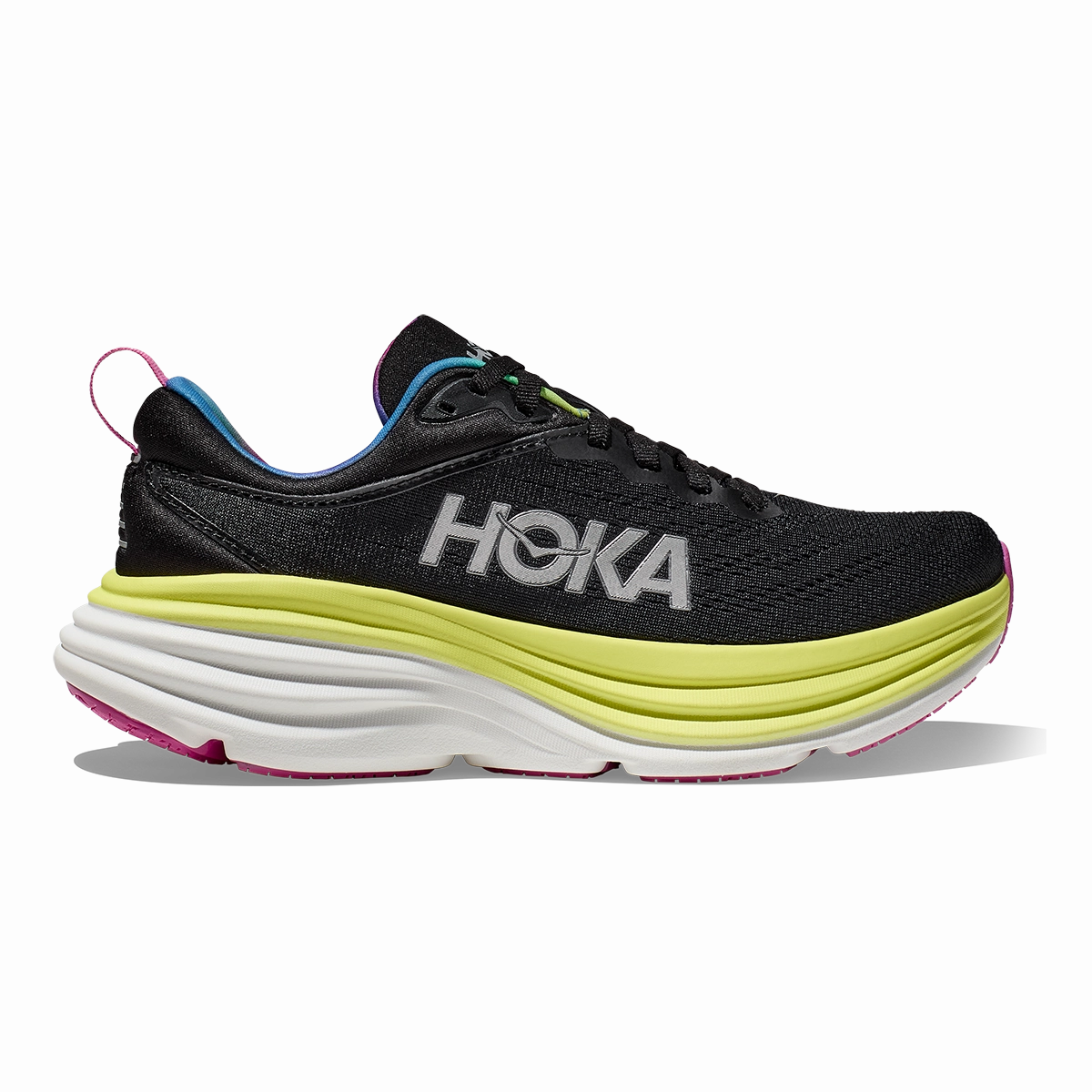 Hoka Bondi 8 - Black - Citrus Glow mid - top cut leather upper durability
