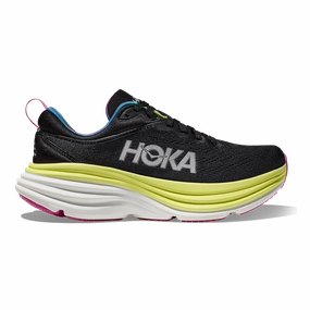 Hoka Bondi 8 - Black - Citrus Glow mid - top cut leather upper durability