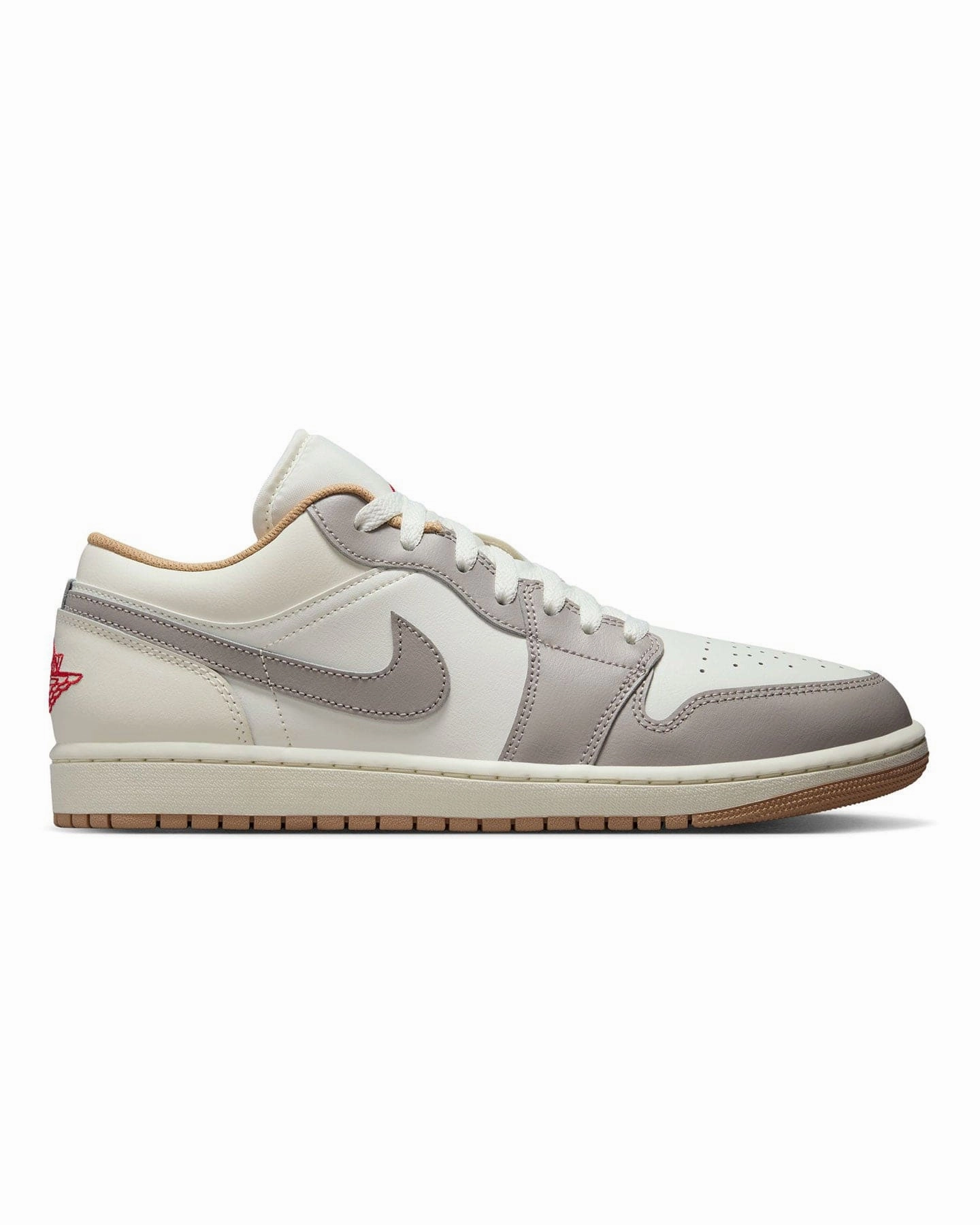 Effortless Ease Jordan 1 Low - Sail / Fire Red - College Grey - Hemp