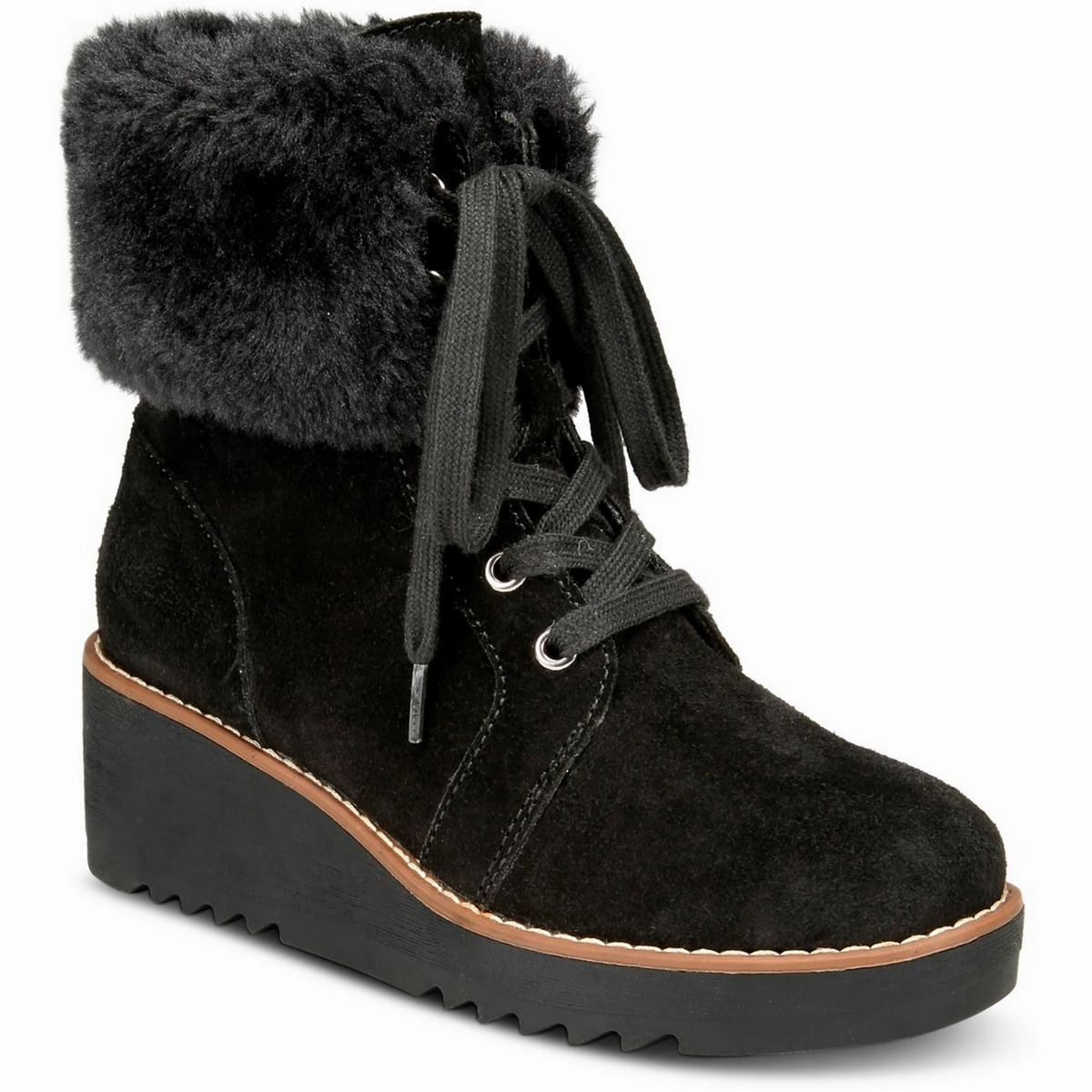 Shock Absorbing Urban Commute Flexible Iggyy Womens Lace-Up Faux Fur Wedge Boots