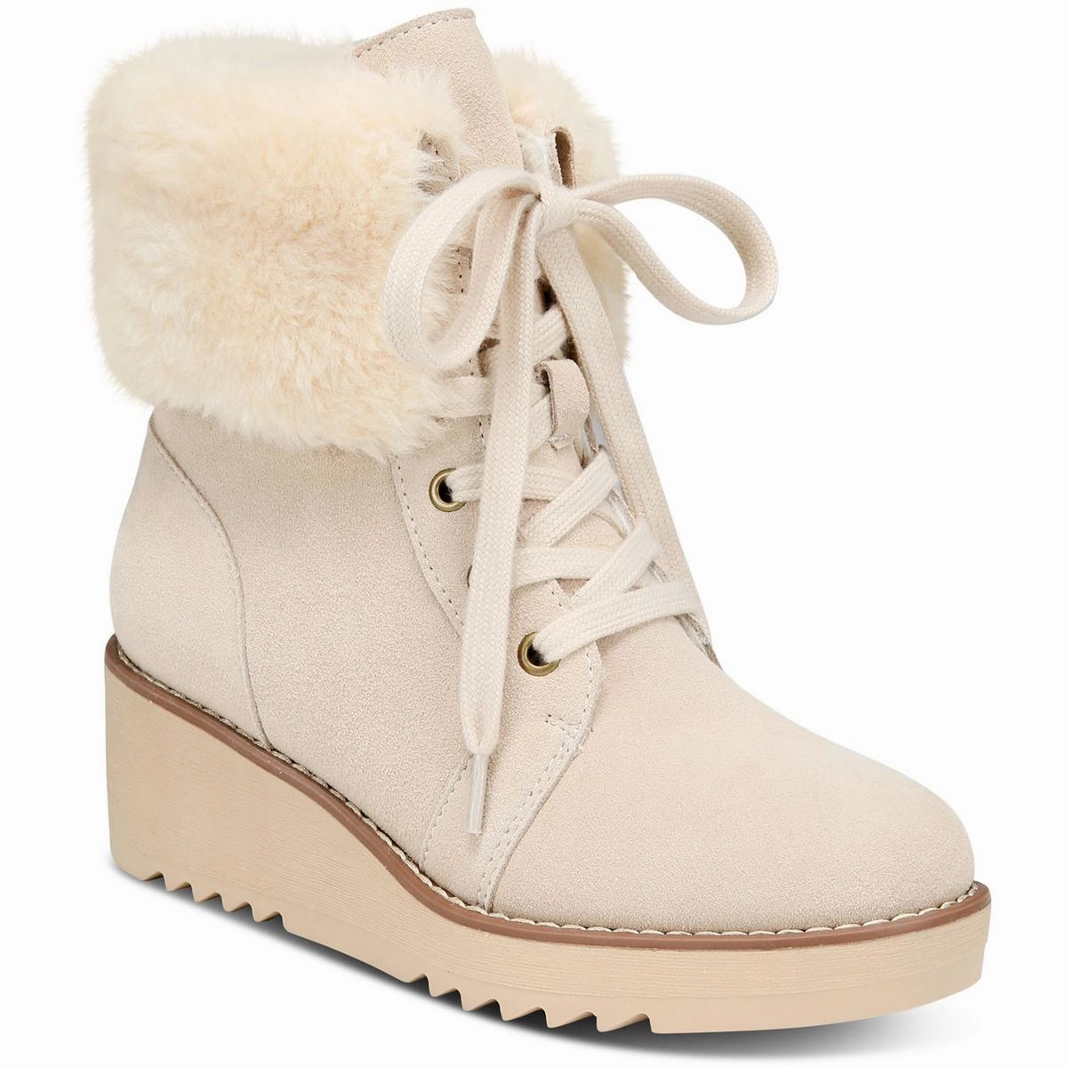Vintage Style Iggyy Womens Lace-Up Faux Fur Wedge Boots