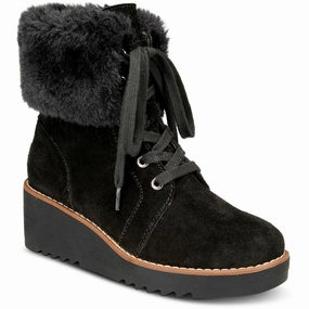 Shock Absorbing Urban Commute Flexible Iggyy Womens Lace-Up Faux Fur Wedge Boots