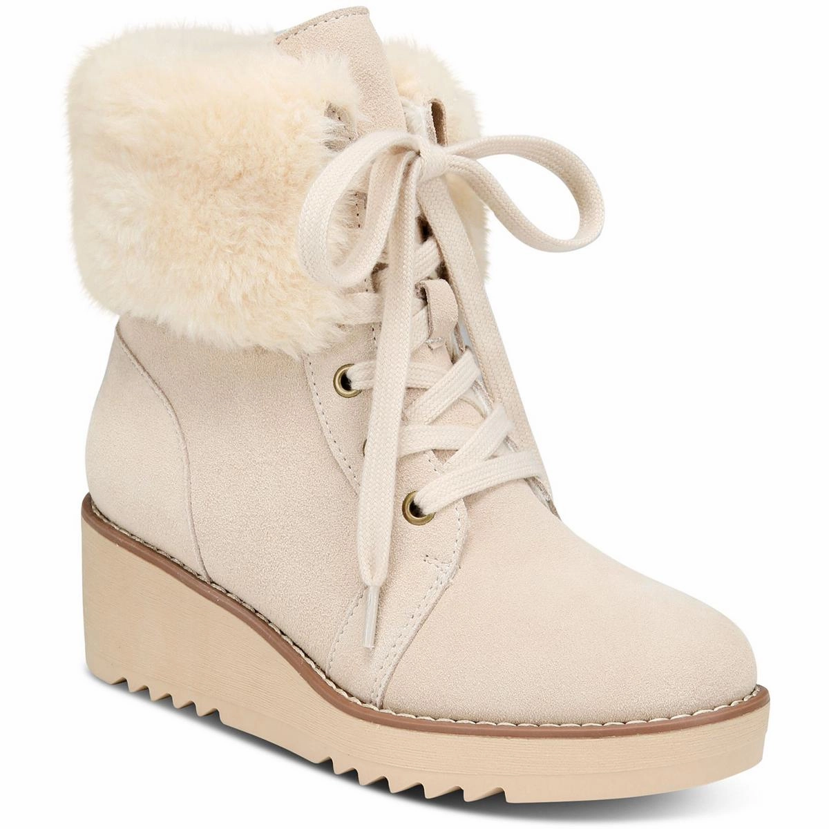 Iggyy Womens Lace-Up Faux Fur Wedge Boots Winter Scene portable
