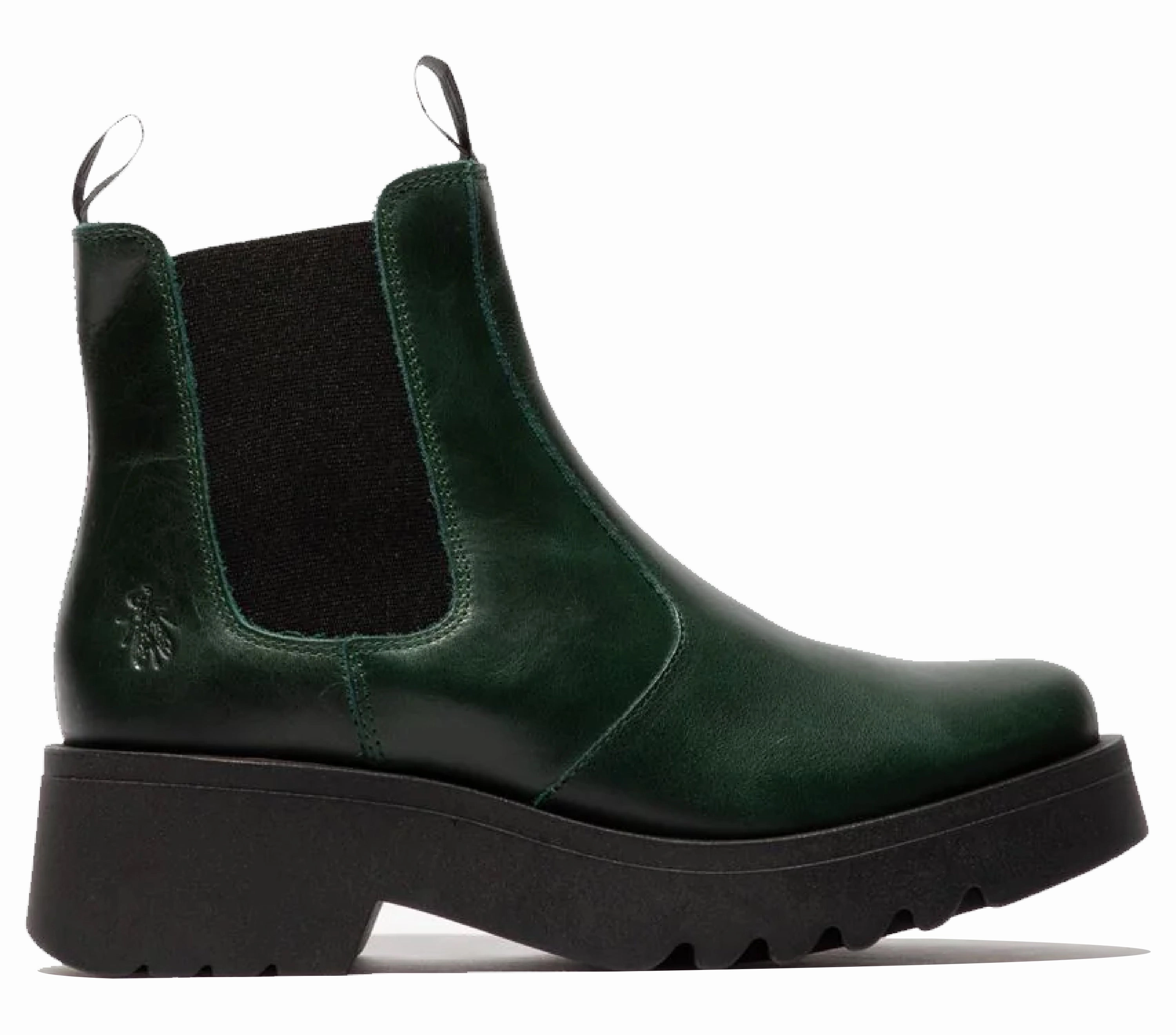 Fly London Womens Petrol Green MEDI789 Wedged Chelsea Ankle Leather Platform Boots Durable Shell Urban Commute Comfortable Feel