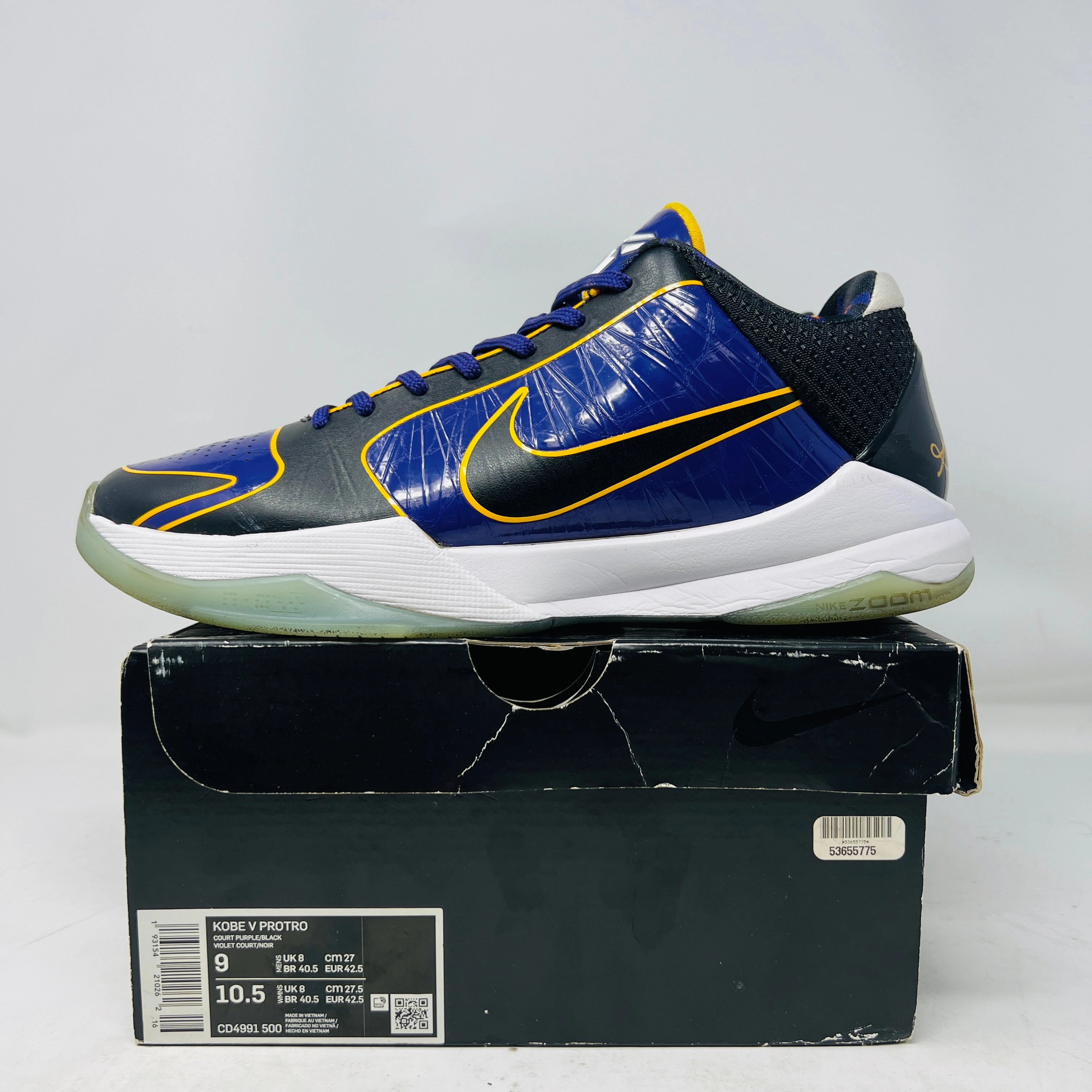 Nike Kobe 5 Protro Lakers Anti Odor Treatment Adaptive Motion Plate