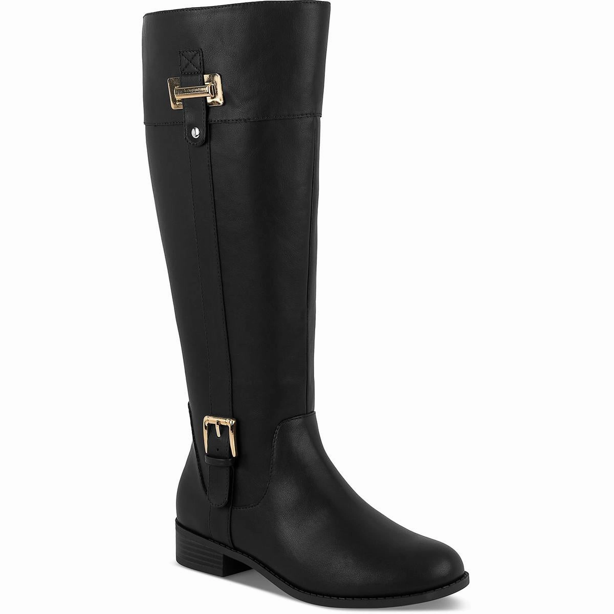 JNYLEODENN Womens Belted Manmade Knee-High Boots Quiet Chic