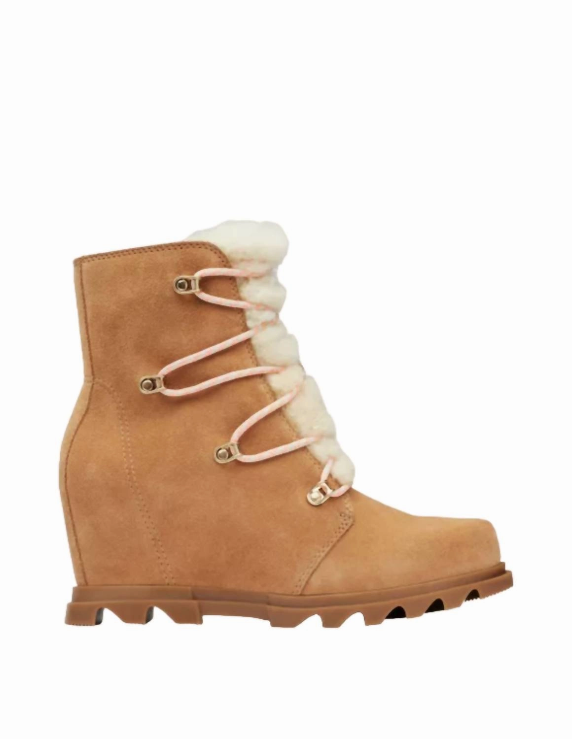Joan Of Arctic Wedge Iii Lace Cozy Boots In Tawny Buff, Gum Ii Outback Proof Mid Cut