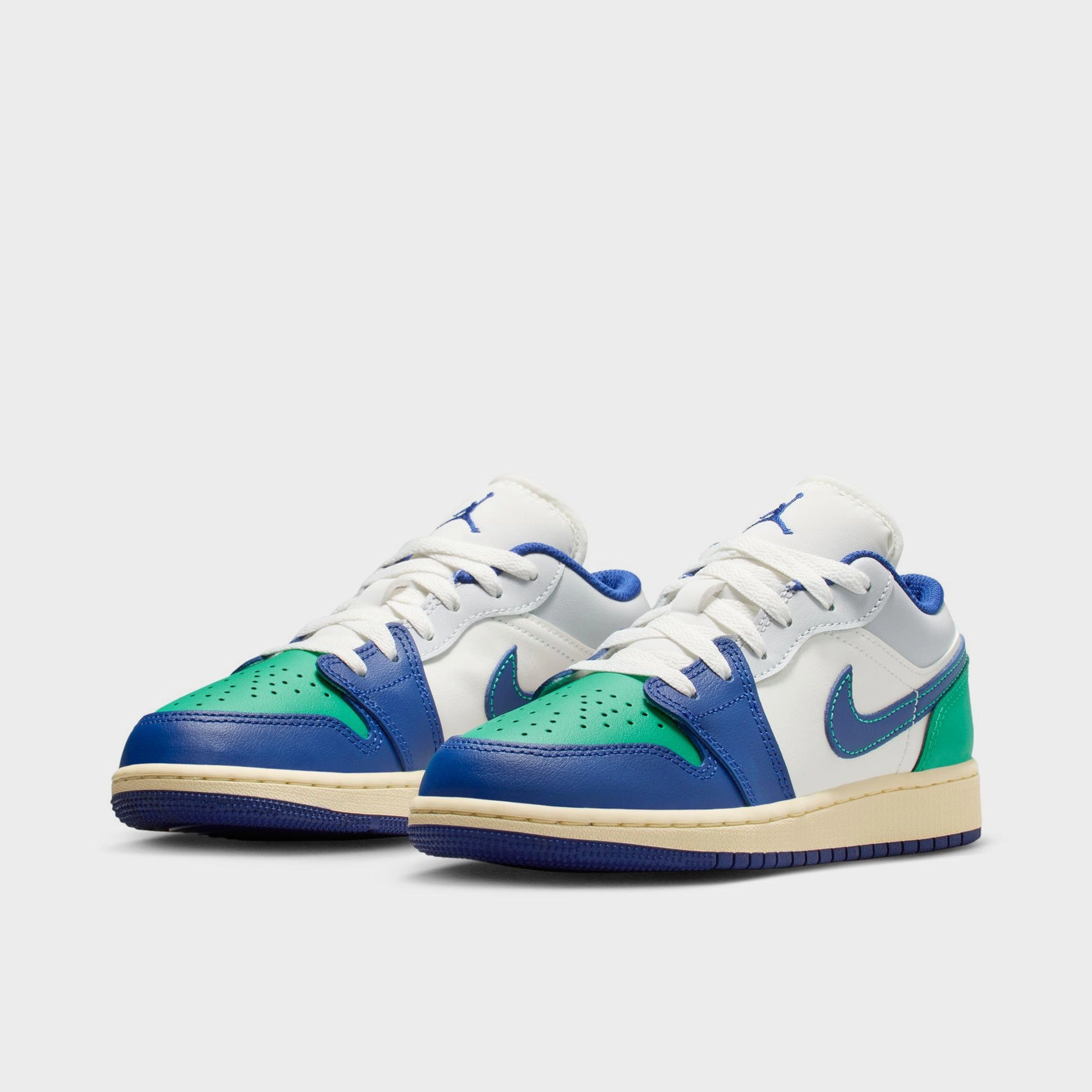 Dynamic Motion Wrapping Bold Look Jordan 1 Low GS Sail / Deep Royal Blue - Stadium Green