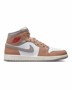 Jordan 1 Mid - Hemp - Fire Red - White - College Grey Base Comfort Quick Dry Material Technology