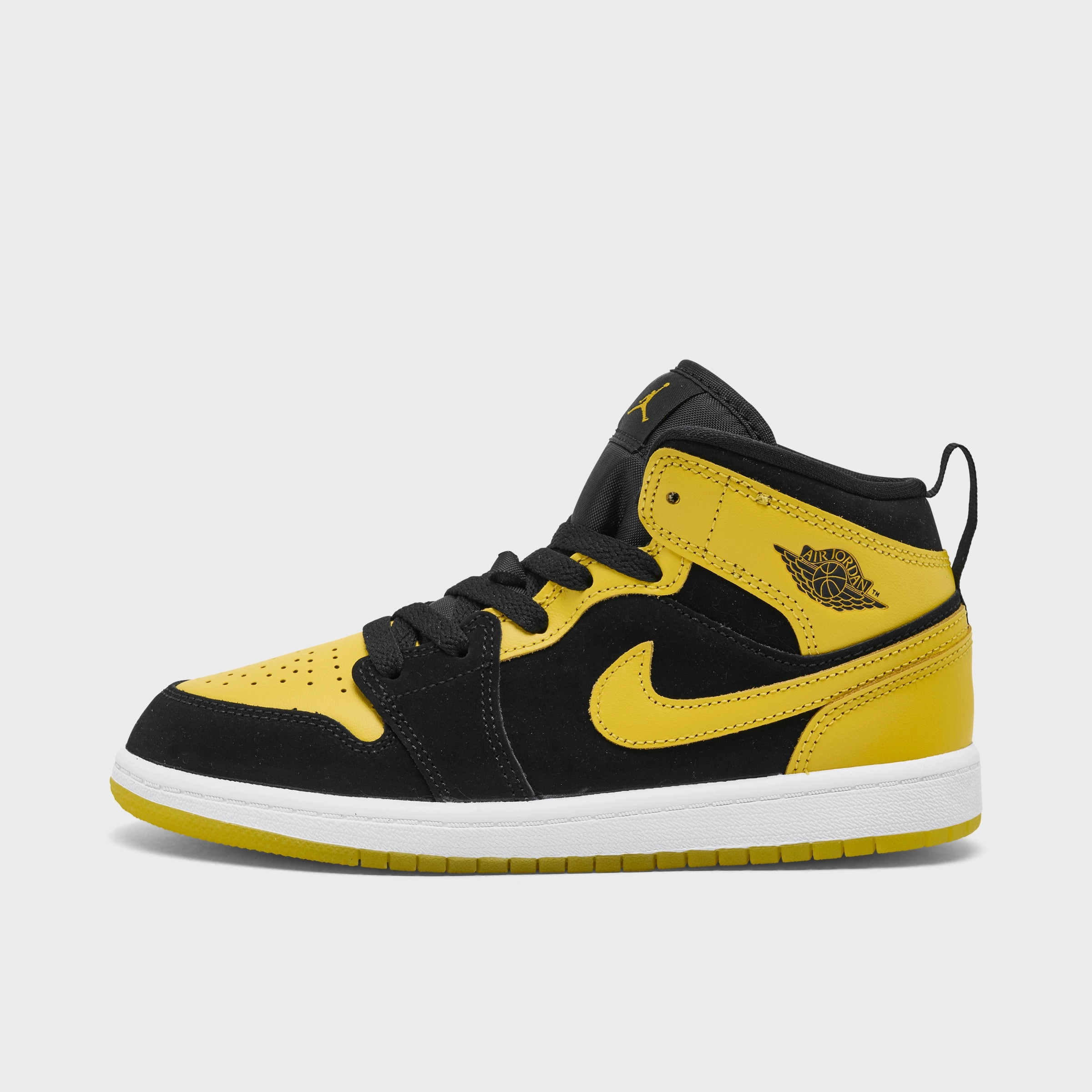 Jordan 1 Mid PS Black / Varsity Maize - White Breathable mesh lining Impact Zone