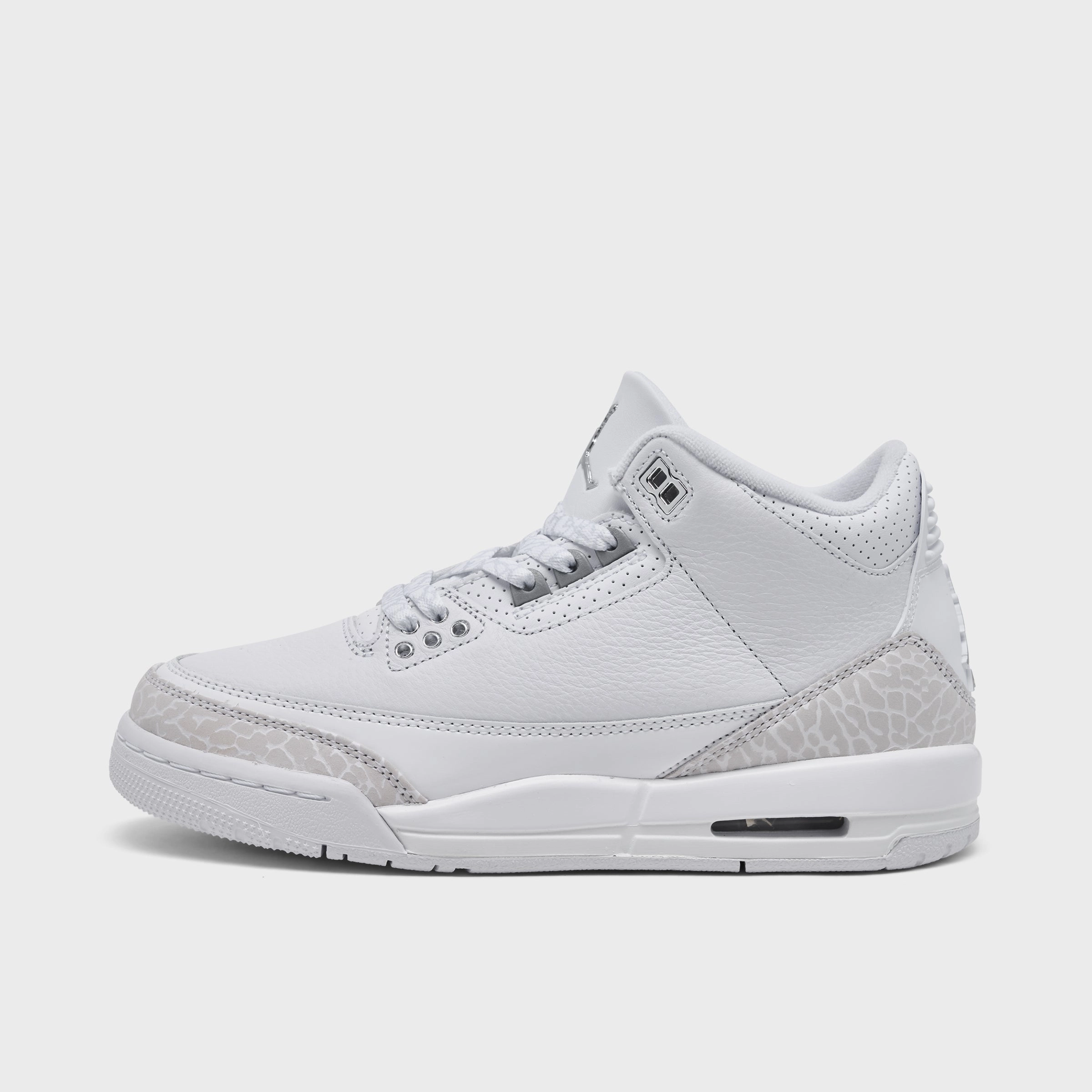 Jordan 3 Retro GS White / Metallic Silver - White Bonded Overlay Construction