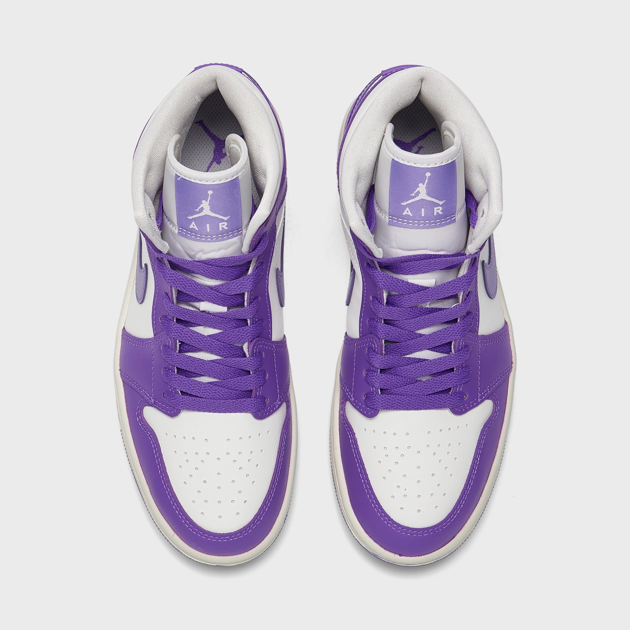 ContouredSole Durable Leather Jordan Women's 1 Mid Action Grape /  Sail - Sky J Light Purple