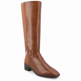 Journee Collection Wide Width Wide Calf Womens Londyn Tru Comfort Foam Stacked Block Heel Square Toe Boots Padded Interior Night Travel
