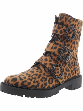 Kirlah  Womens Leather Buckle Combat Boots Date Ready