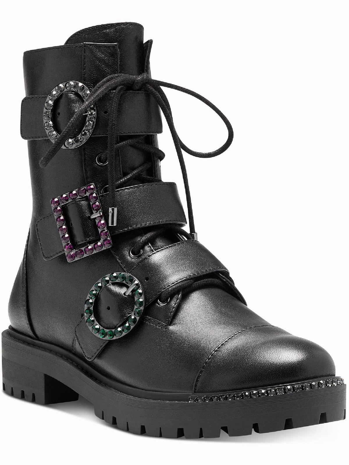 Kirlah  Womens Leather Buckle Combat Boots Waterproof Rainy Days Flexible