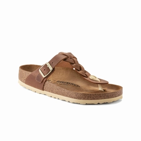 Women's Gizeh Oiled Leather Braided Sandals Cognac 1021355 All Fit