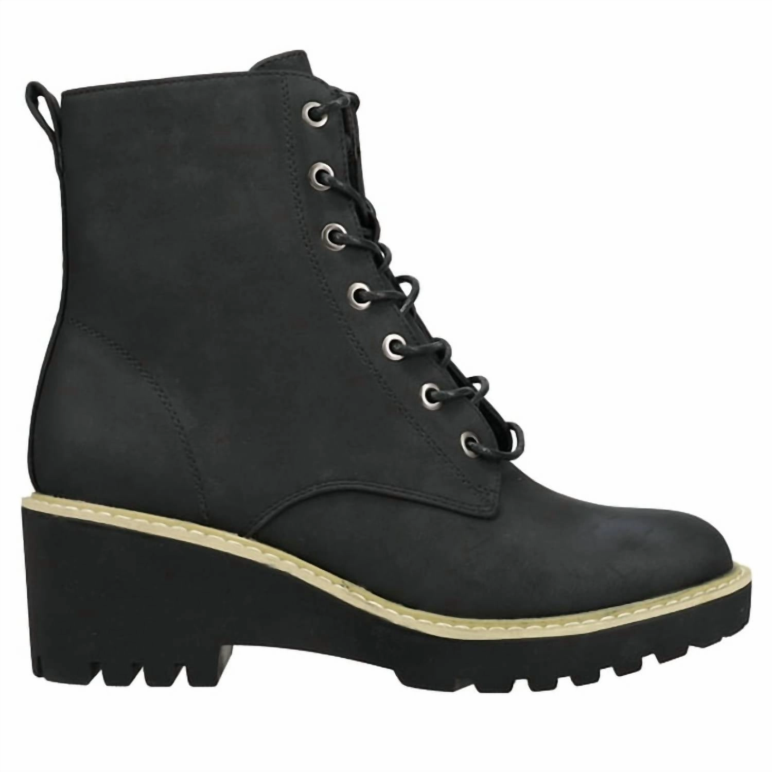 Lace Up Wedge Heel Boot In Black Day Wear