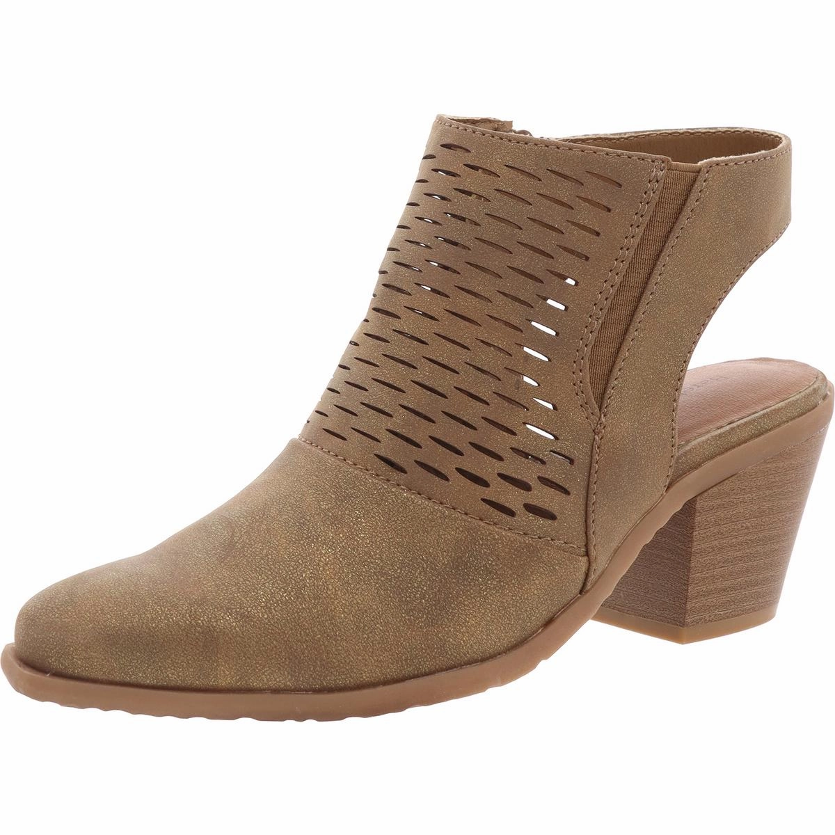 Langley Womens Block Heel Faux Leather Booties Grip Support