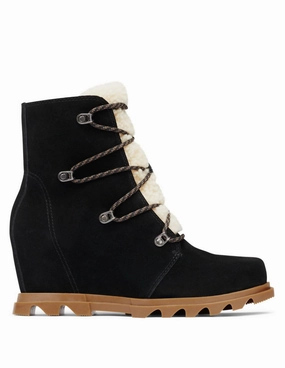 Comfortable Boots All Weather Outdoor Explorer Joan Of Arctic Wedge Iii Lace Cozy Boots In Black, Sea Salt