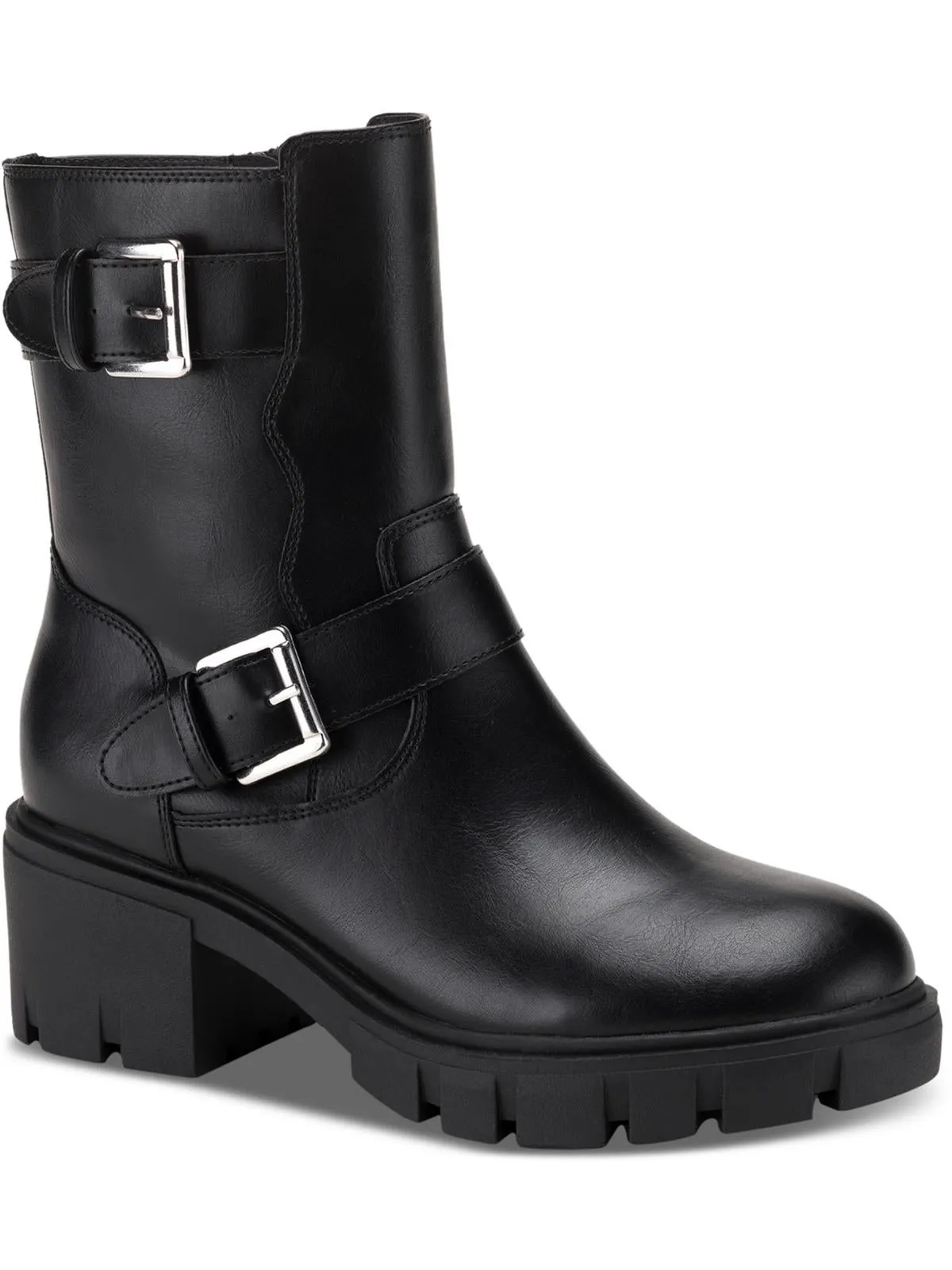 Lionell Womens Faux Leather Embossed Motorcycle Boots Comfortable interior