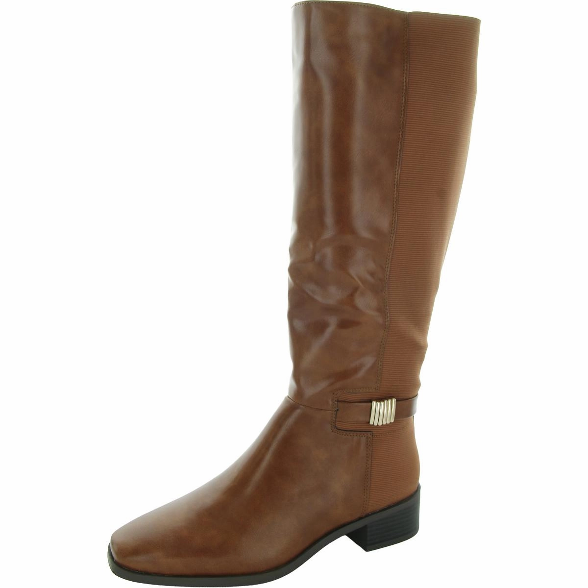 Londyn Womens Mixed Media Faux Leather Knee-High Boots Business Meeting