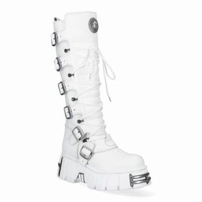 New Rock M-272-C69 Knee High White Leather Gothic Boots Durable Shell Trail Exploration