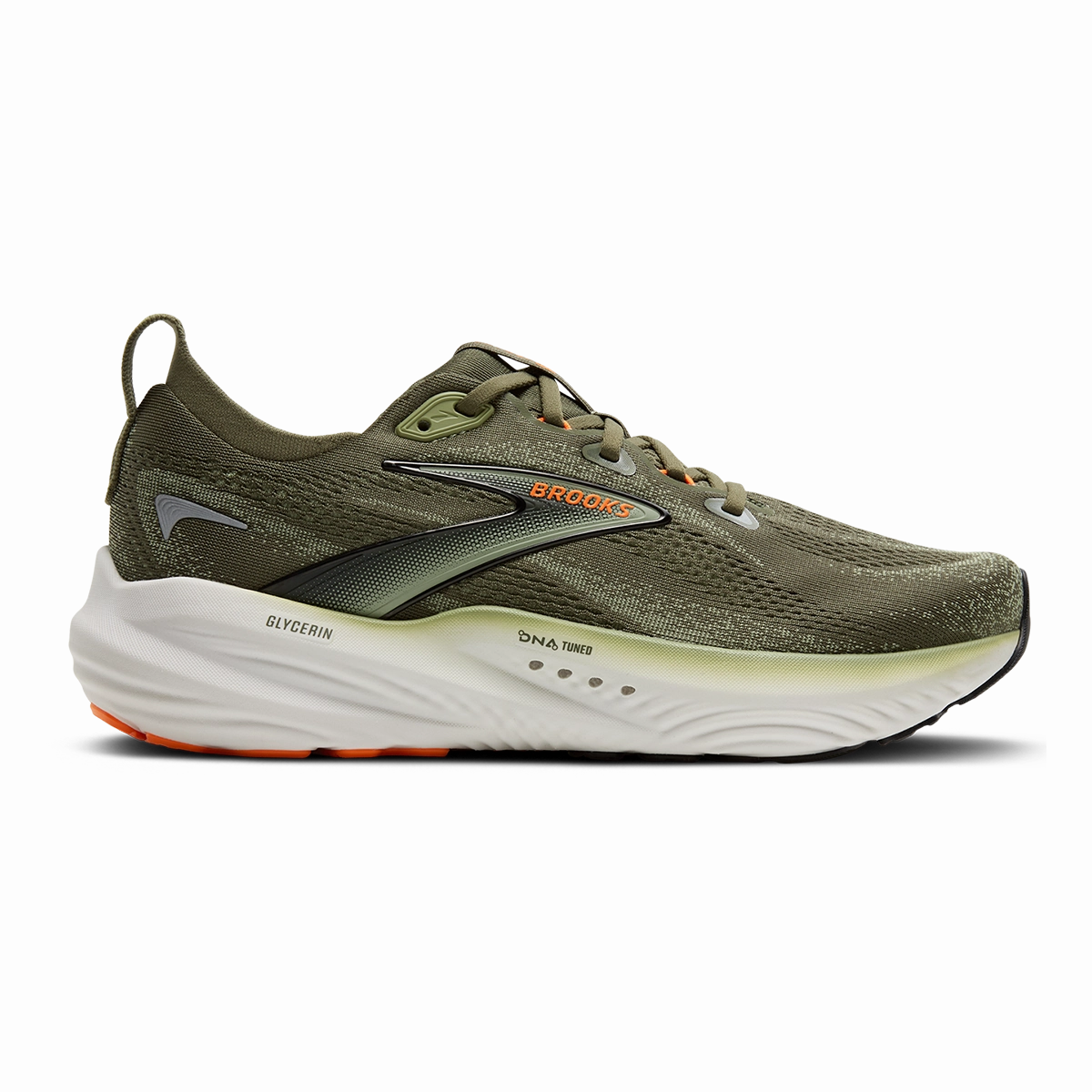 Brooks Glycerin 22 Dusty Olive - Tea - Orange flat - terrain - runner