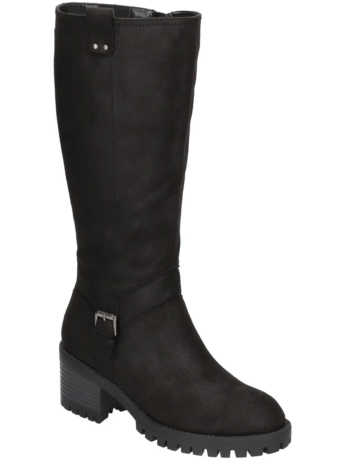 LORIELLE PLUS Womens Faux Leather Buckle Knee-High Boots Padded Interior Rough Terrain