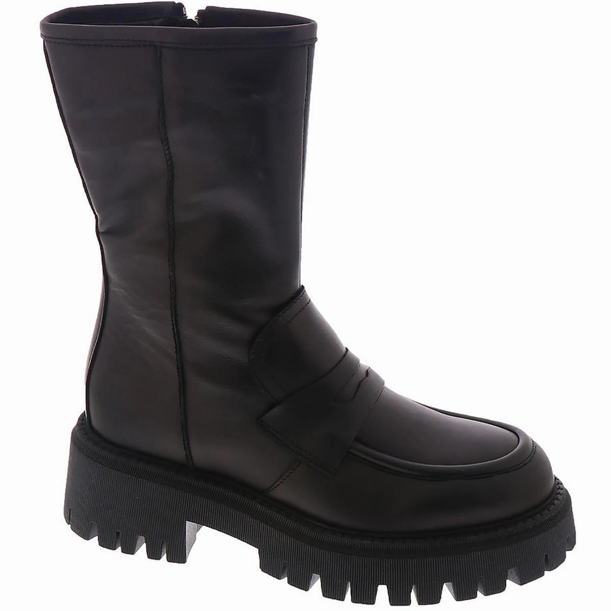 Madison Womens Leather Lugged Sole Mid-Calf Boots Zip Edge