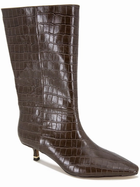 Meryl Womens Faux Leather Almond Toe Mid-Calf Boots Party Occasion