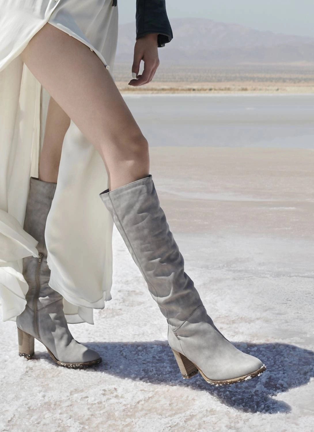 Michela Weatherproof Leather Tall Boot In Morning Dove Comfortable Step