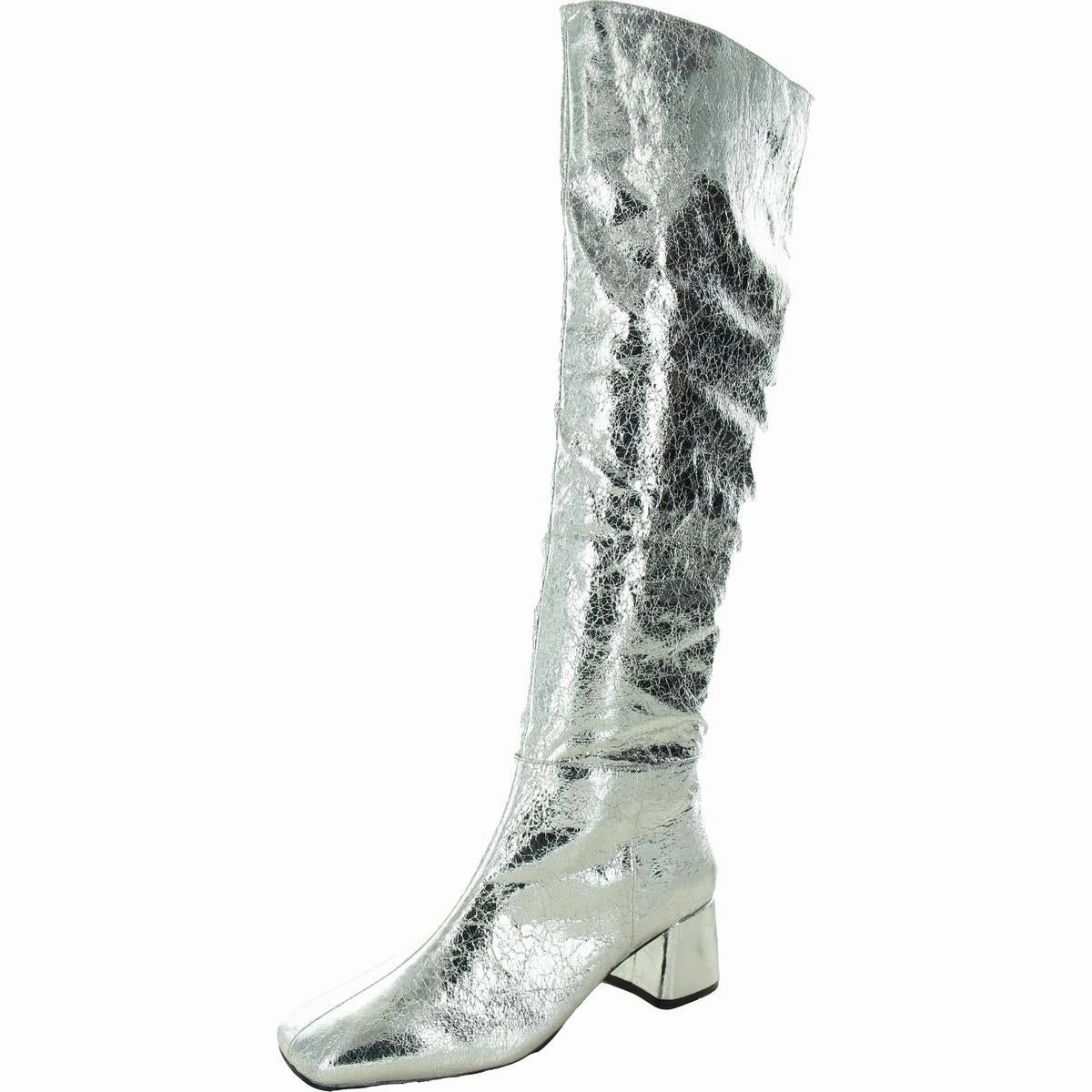 removable insoles Womens Faux Leather Metallic Knee-High Boots