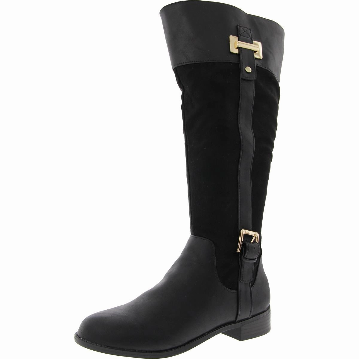 JNY-LEODENN Womens Mixed Media Manmade Knee-High Boots Wide fit Matte Tone
