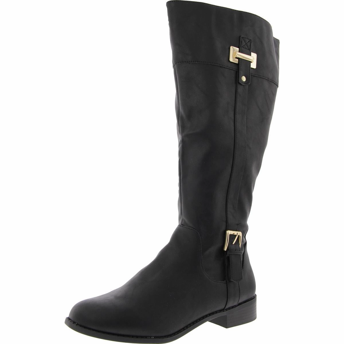 JNY-LEODENN Womens Mixed Media Manmade Knee-High Boots Elastic