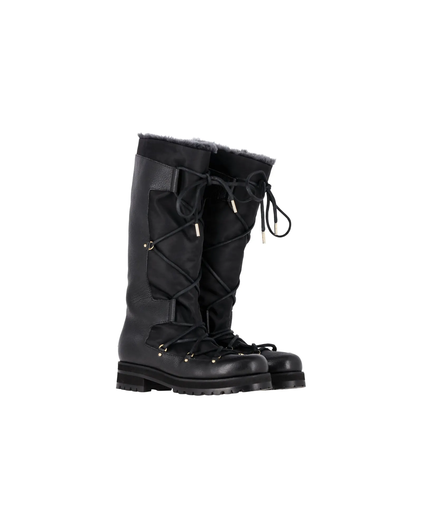 Jimmy Choo Rabbit Fur-Lined Snow Boots in Black Leather Grippy Outsole Rural Traveler Padded