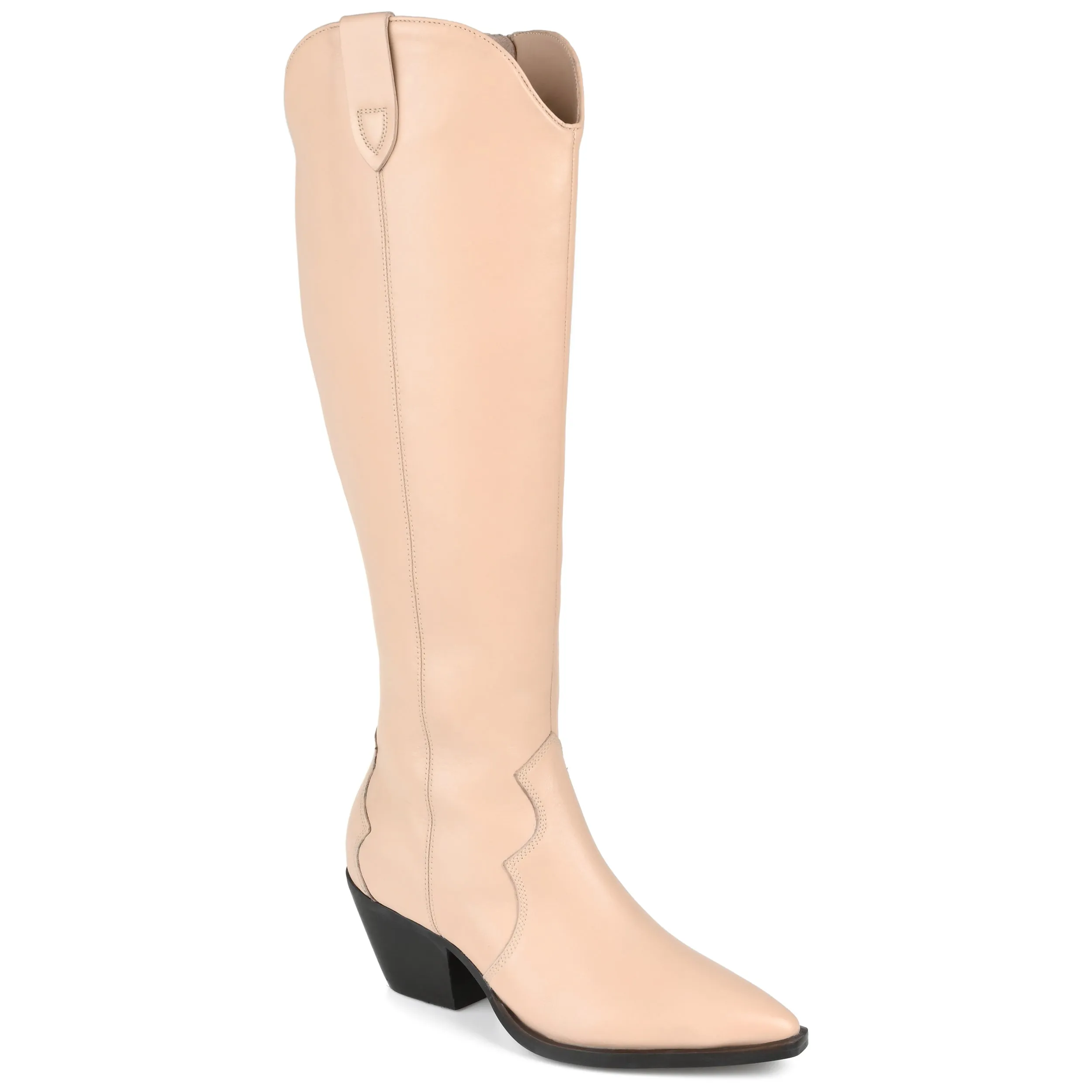 Journee Signature Womens Genuine Leather Pryse Almond Toe Pull On Knee High Boots EverydayUse Comfortable interior
