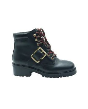 Family Fit Sandro Buckle Combat Boots in Black Leather
